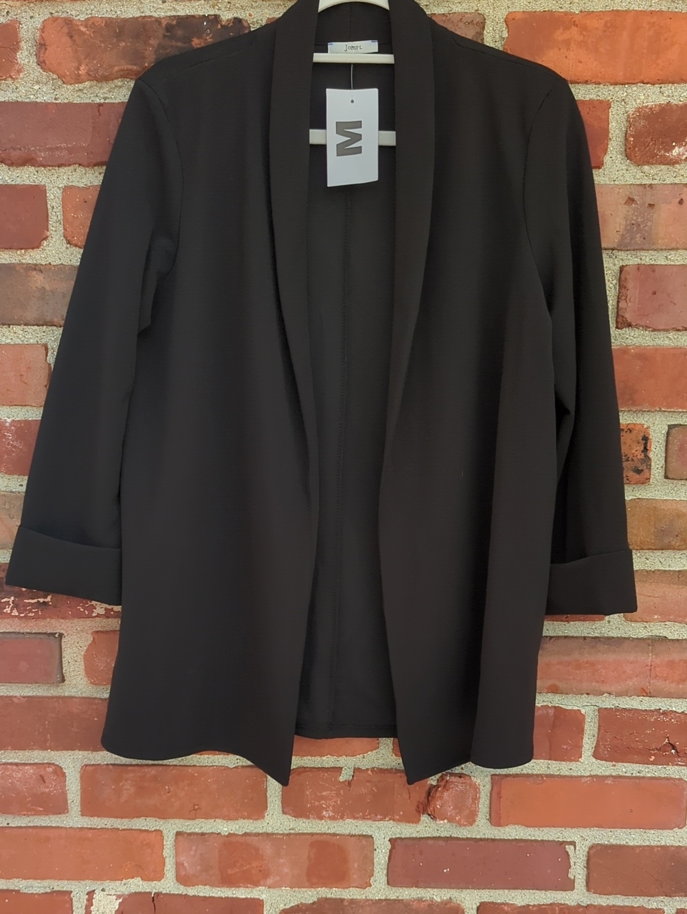 JODIFL Women's Black Open-Front Blazer with Cuffed Sleeves